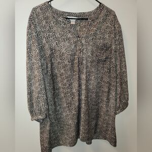 CJ Banks 3X Black/Tan Print Women's Top‎ 3/4 Sleeves